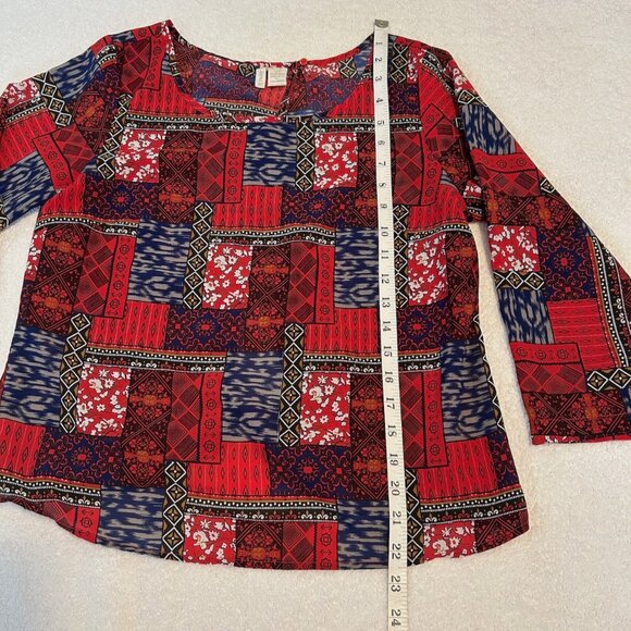 Japna open back red patchwork print blouse - Picture 11 of 11